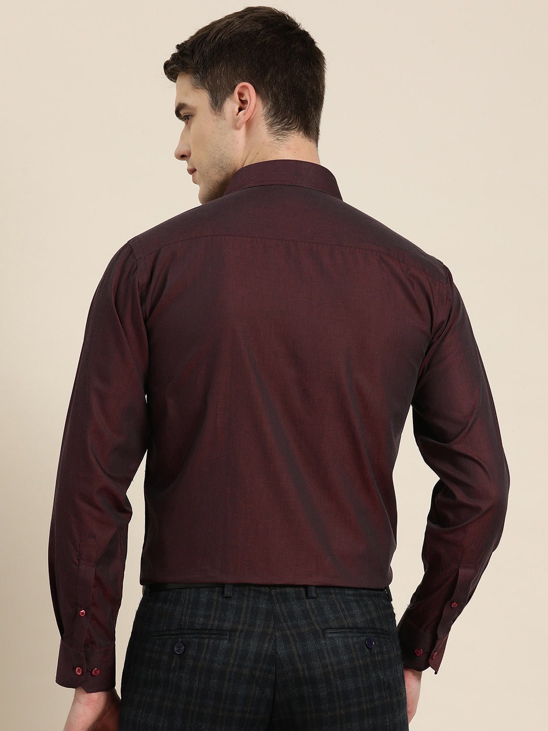 Men Maroon Solid Pure Cotton Slim fit Formal Shirt - #folk republic#