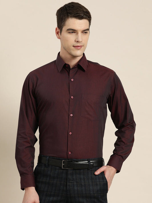 Men Maroon Solid Pure Cotton Slim fit Formal Shirt - #folk republic#