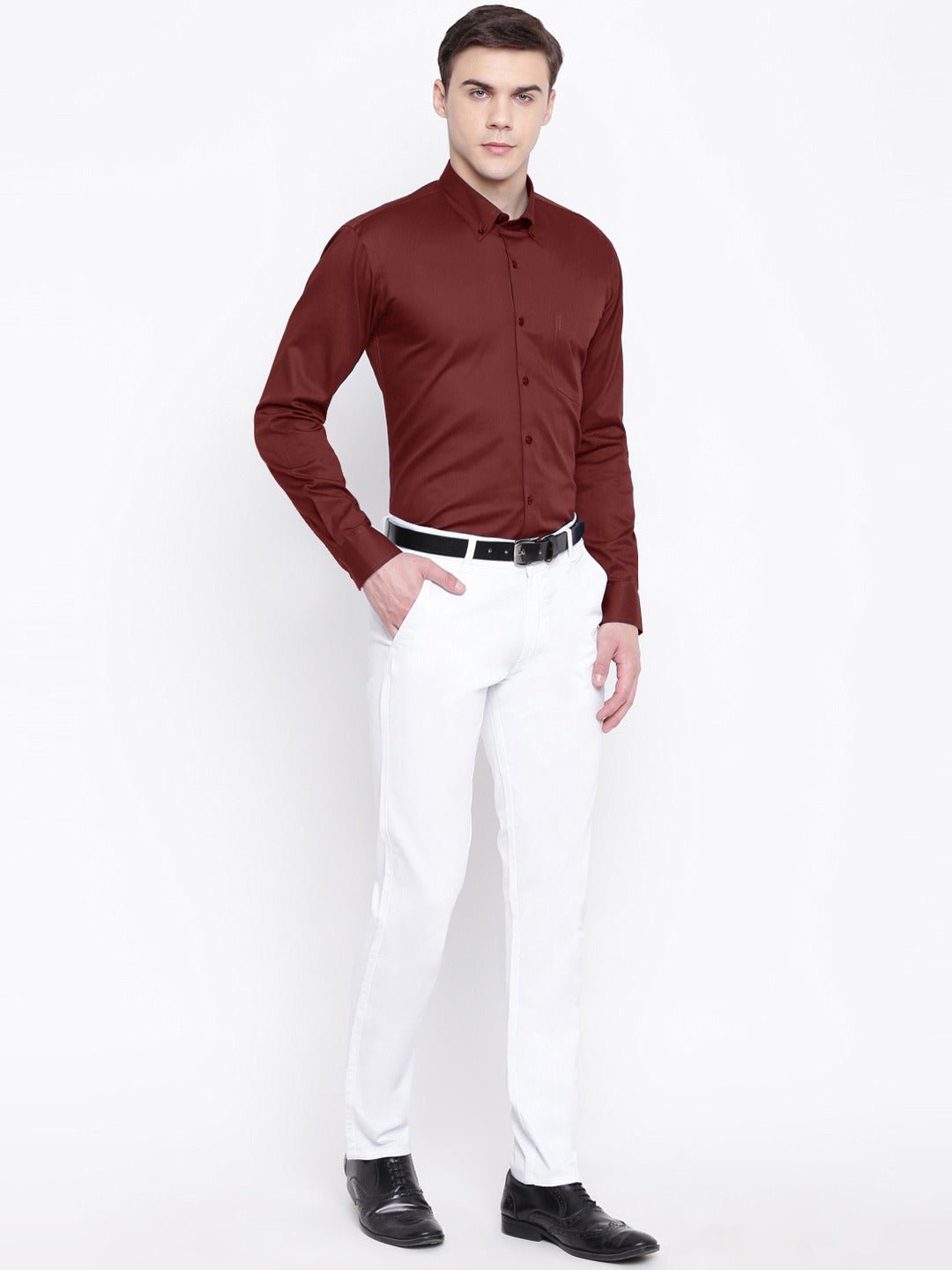 Men Maroon Solid Pure Cotton Slim Fit Formal Shirt - #folk republic#