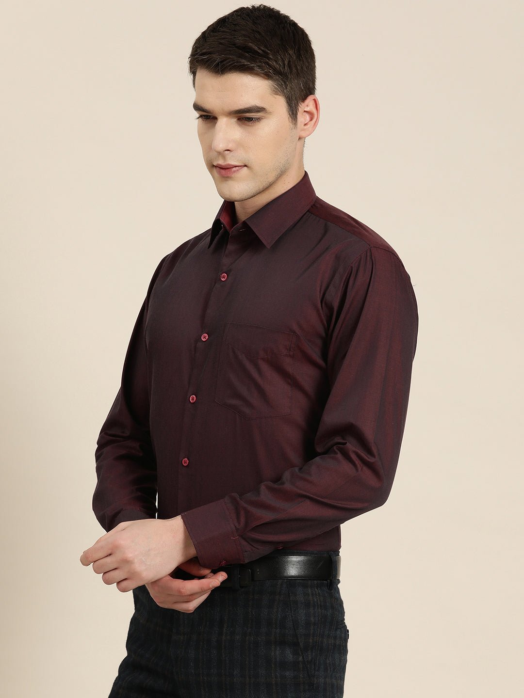 Men Maroon Solid Pure Cotton Slim fit Formal Shirt - #folk republic#