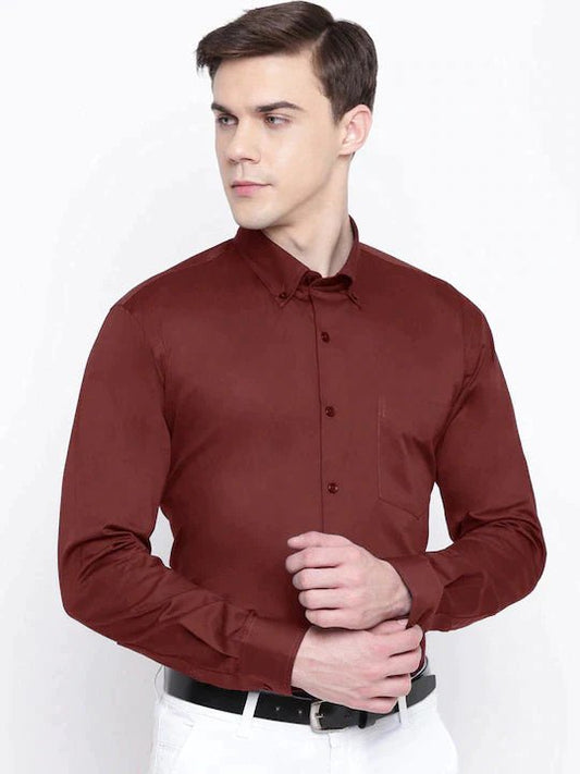 Men Maroon Solid Pure Cotton Slim Fit Formal Shirt - #folk republic#