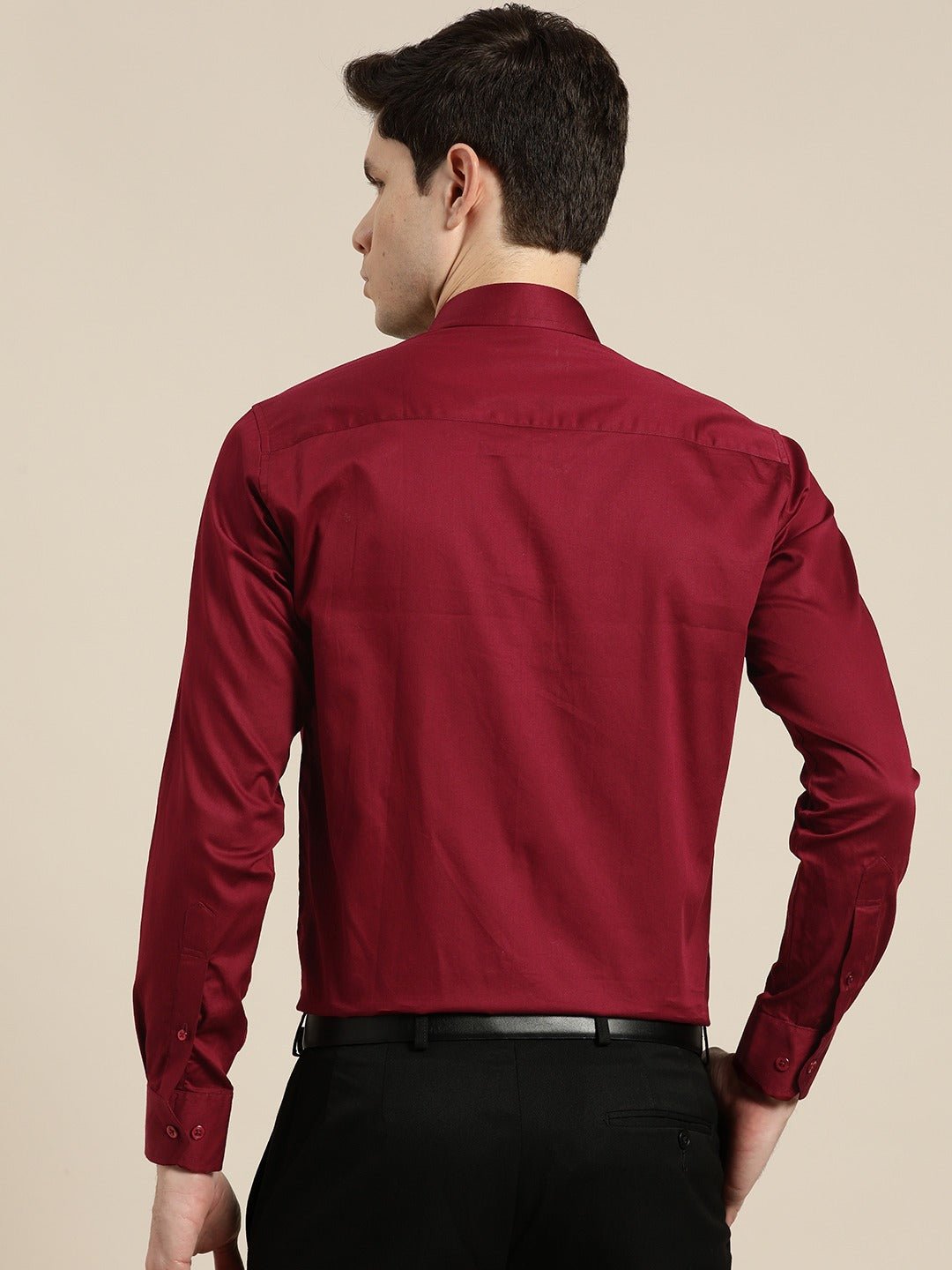 Men Maroon Solid Satin Pure Cotton Slim Fit Formal Shirt - #folk republic#
