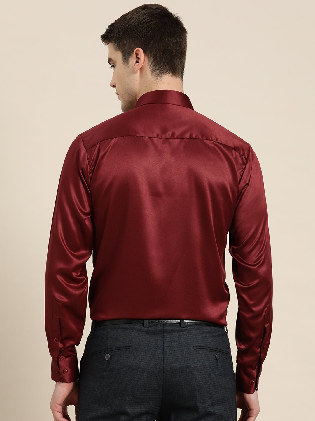 Men Maroon Solid Satin Tuxedo Slim fit Party Shirt - #folk republic#