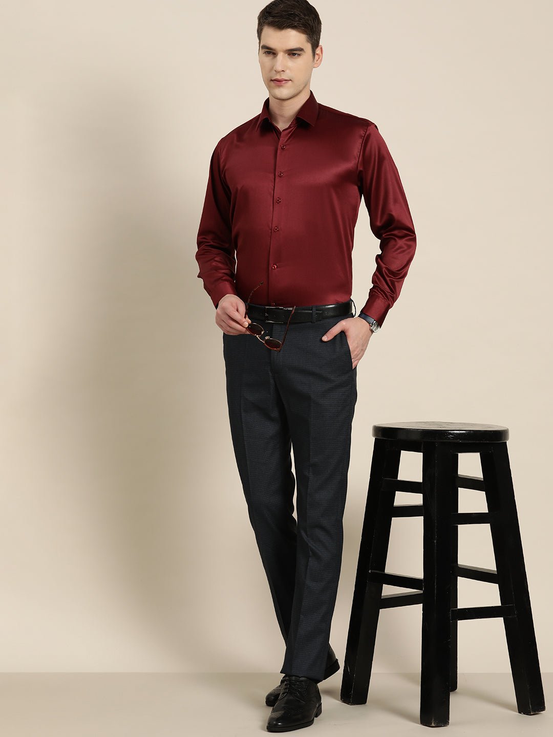 Men Maroon Solid Satin Tuxedo Slim fit Party Shirt - #folk republic#