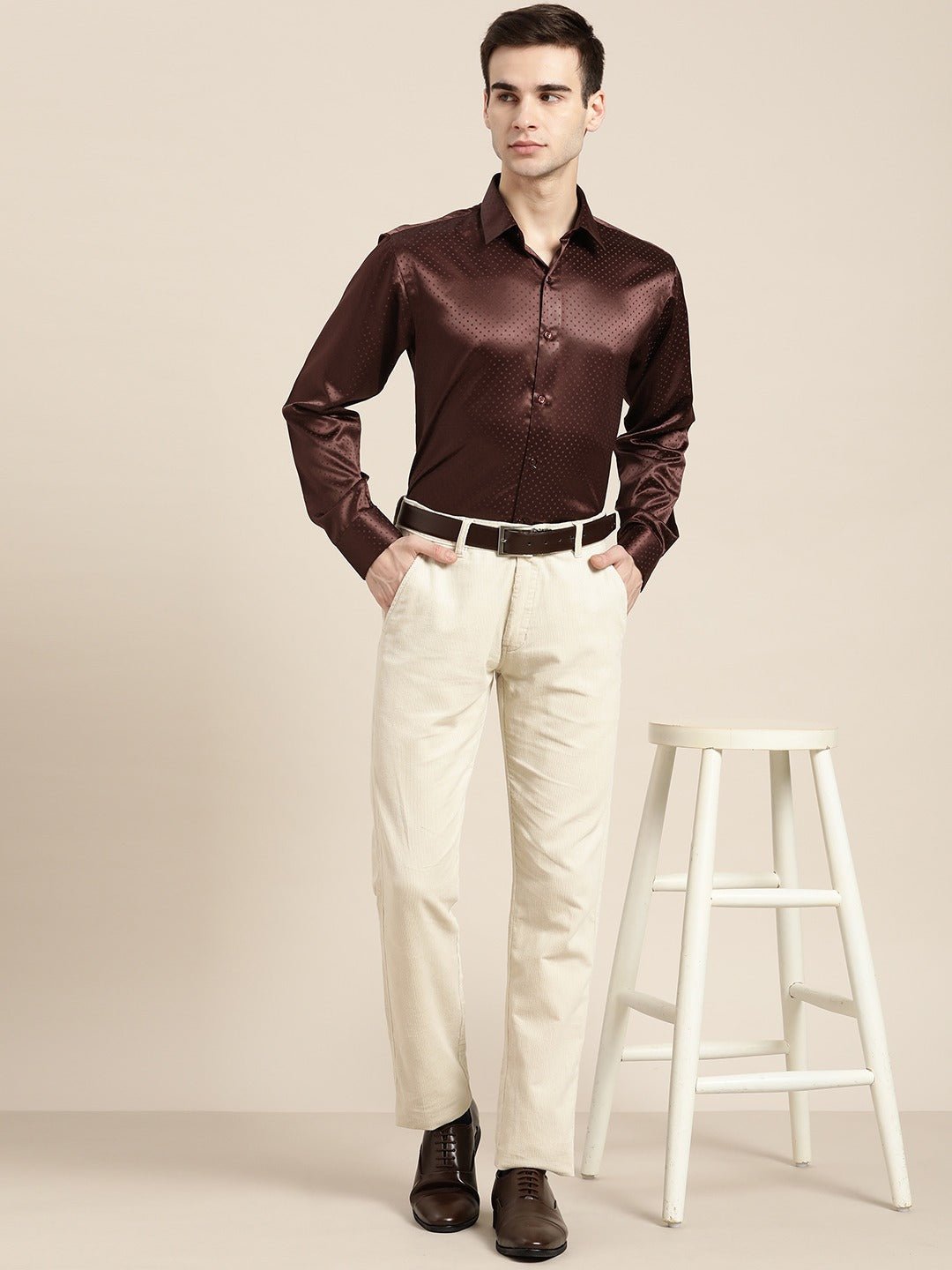 Men Maroon Solid Self Design Polyester Satin Slim Fit Party Shirt - #folk republic#