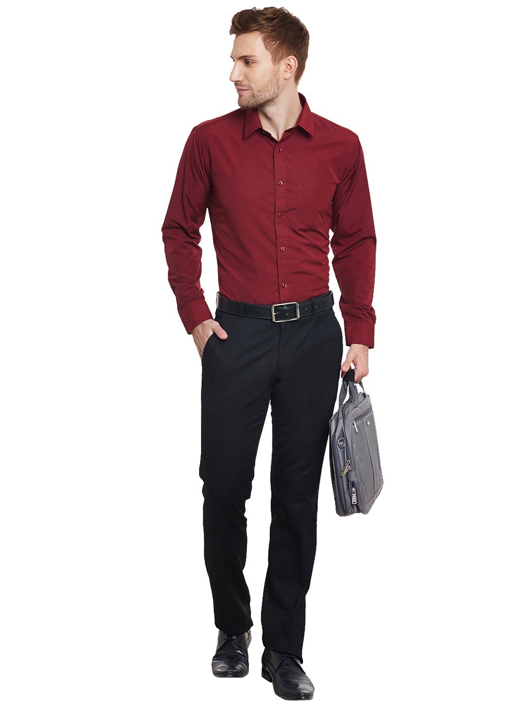 Men Maroon Solid Slim Fit Cotton Rich Formal Shirt - #folk republic#