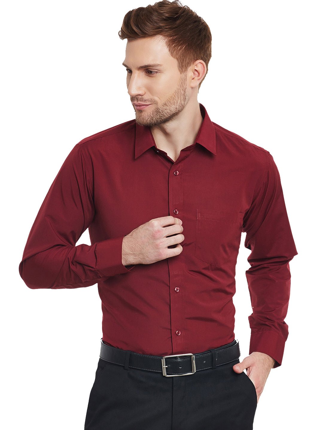 Men Maroon Solid Slim Fit Cotton Rich Formal Shirt - #folk republic#