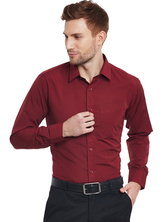 Men Maroon Solid Slim Fit Cotton Rich Formal Shirt - #folk republic#