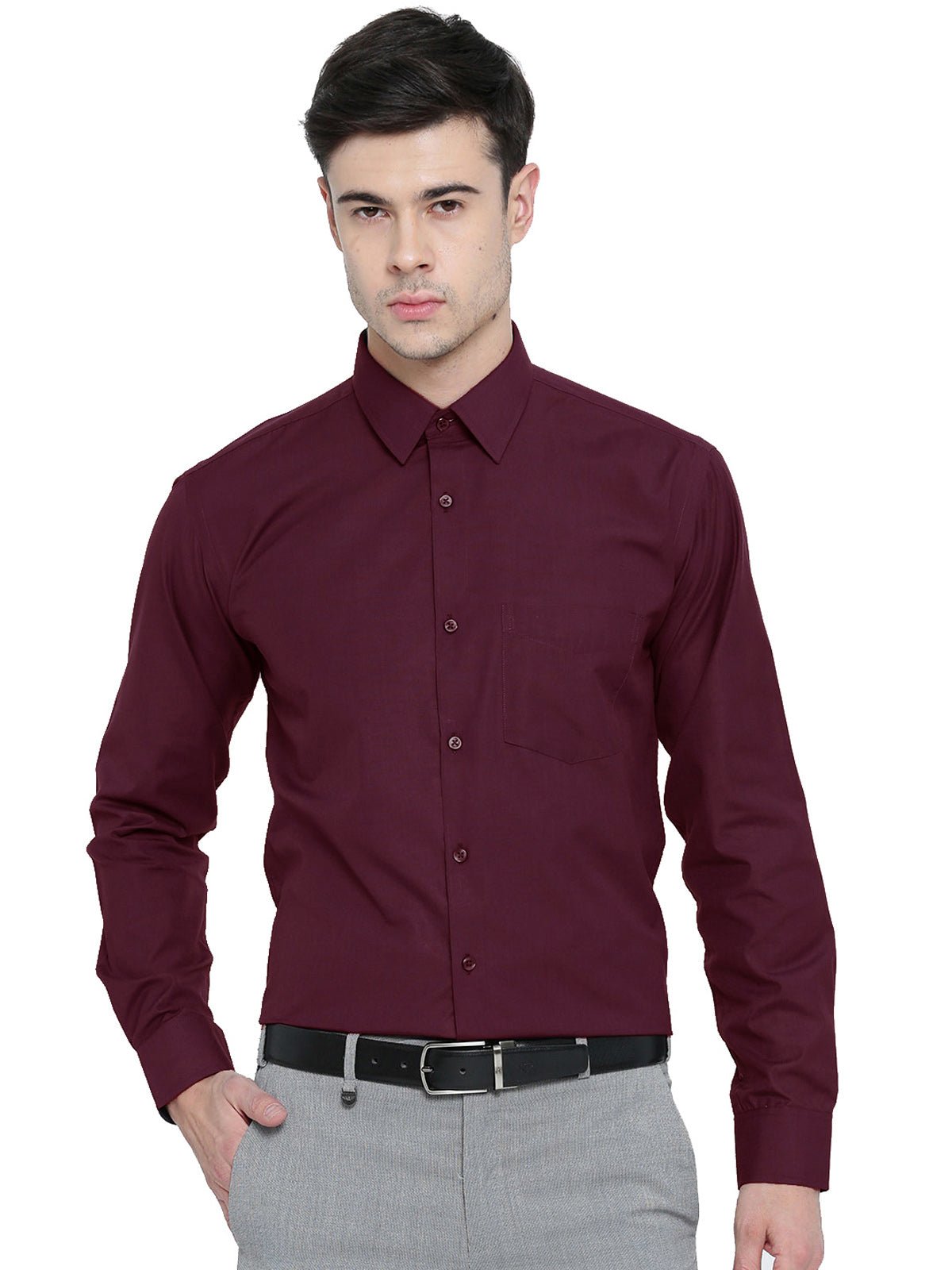 Men Maroon Solid Slim Fit Formal Shirt - #folk republic#
