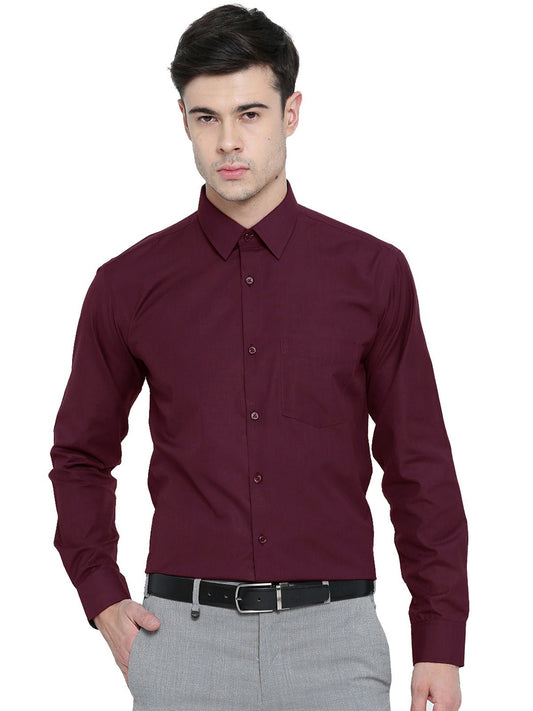 Men Maroon Solid Slim Fit Formal Shirt - #folk republic#