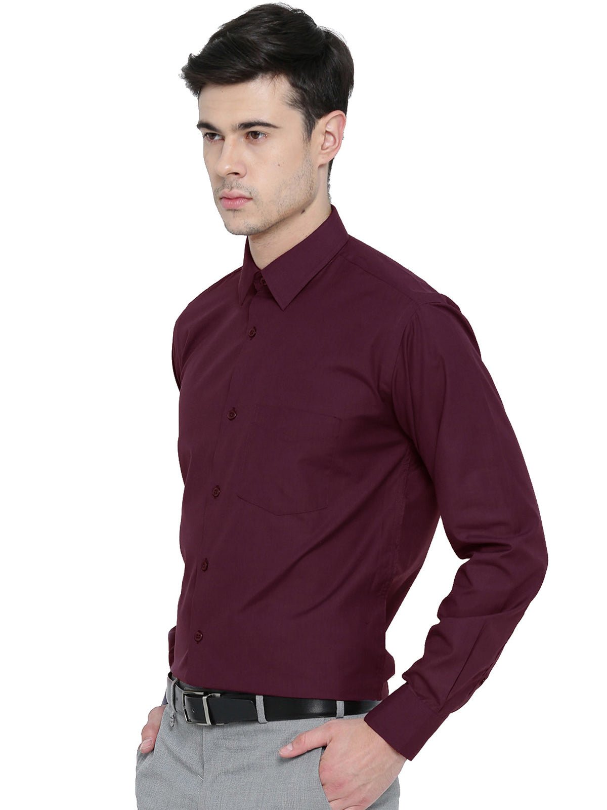 Men Maroon Solid Slim Fit Formal Shirt - #folk republic#