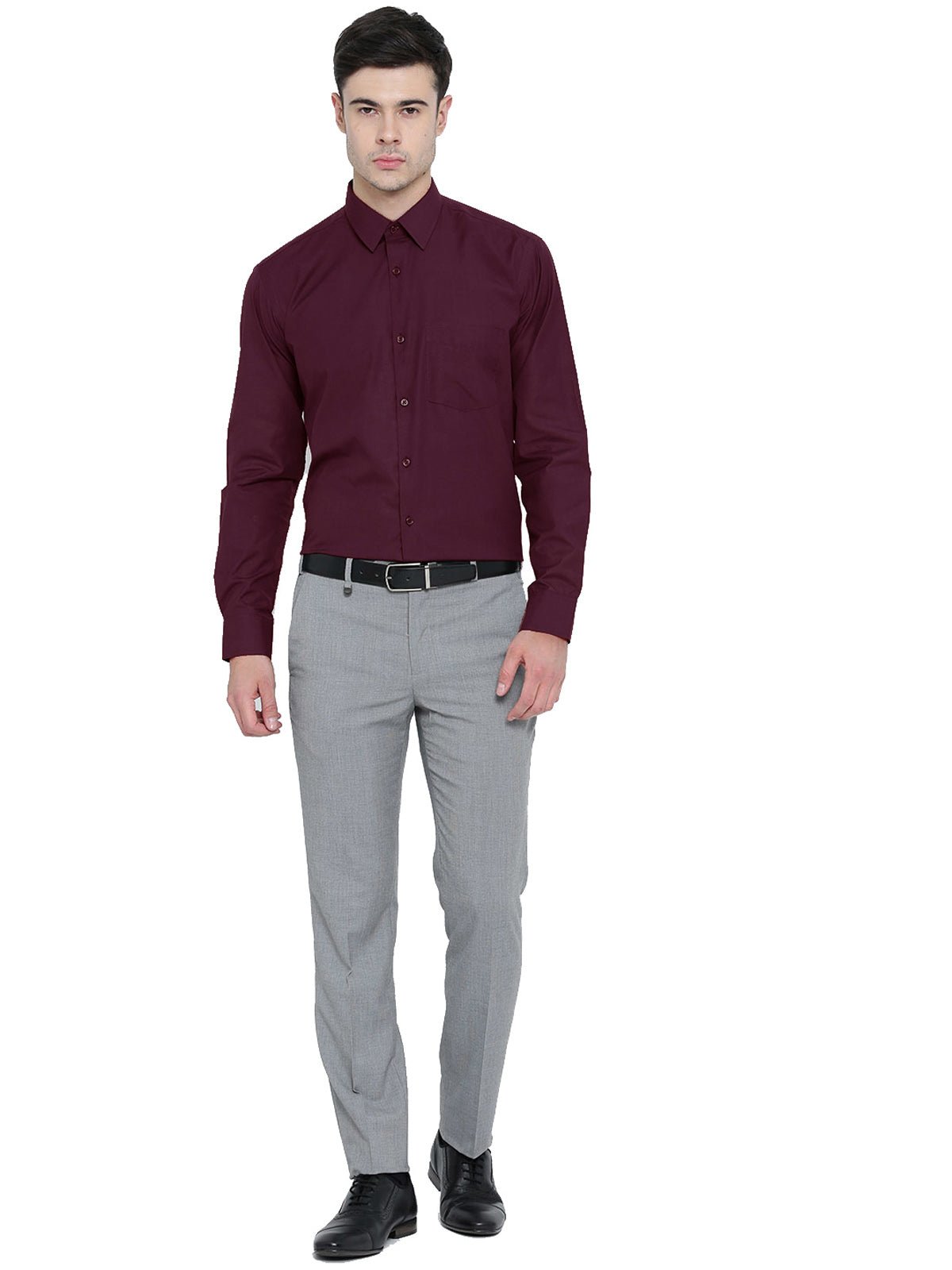 Men Maroon Solid Slim Fit Formal Shirt - #folk republic#