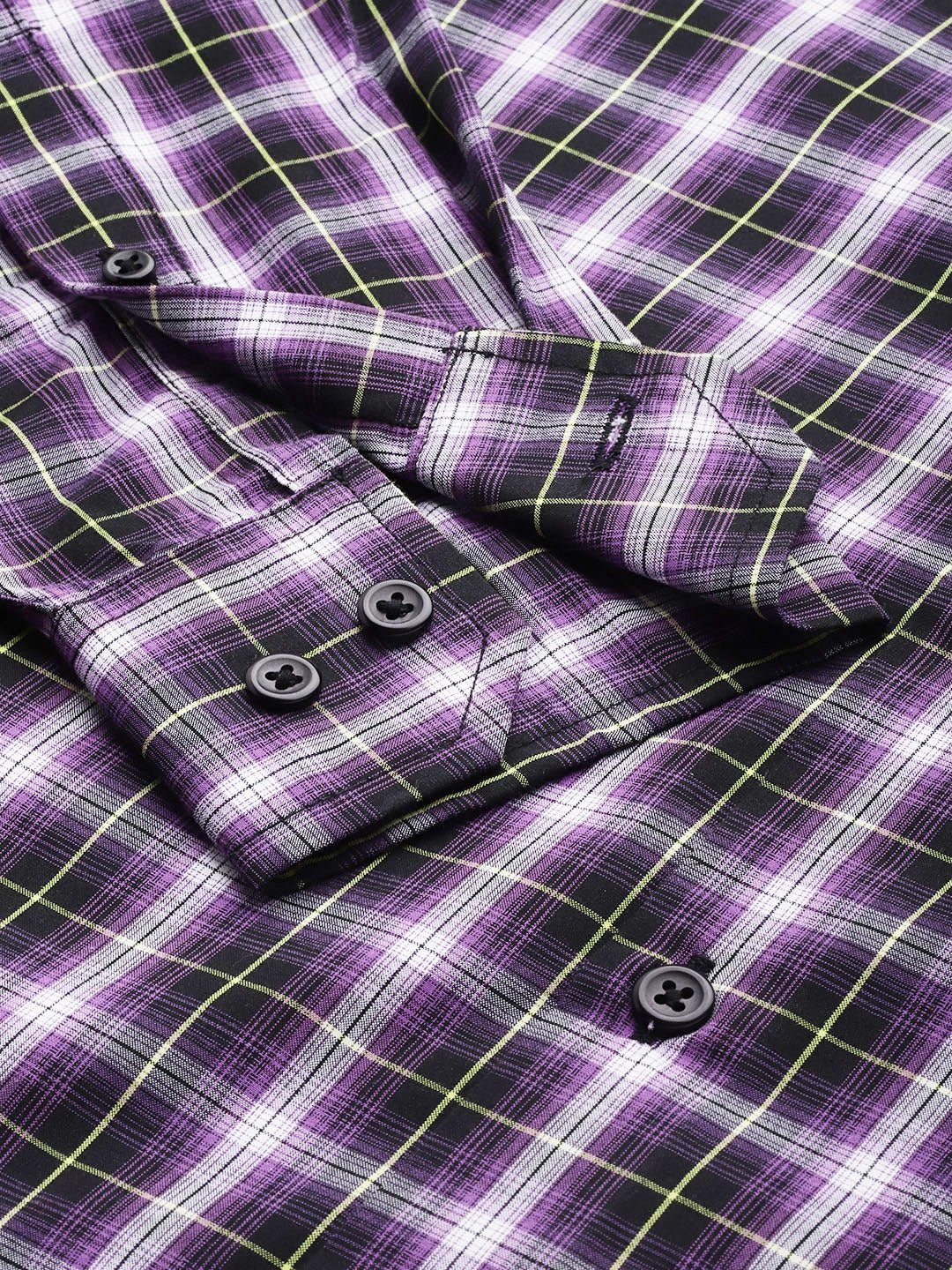 Men Mauve & Black Checked Pure Cotton Slim Fit Casual Shirt - #folk republic#