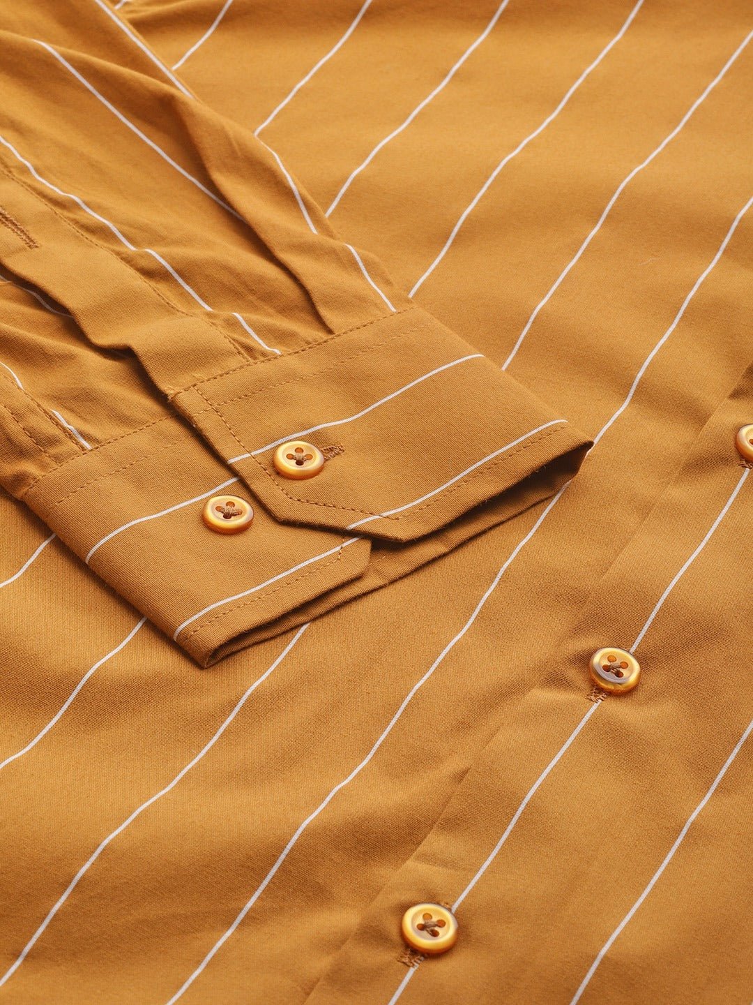 Men Mustard Stripes Pure Cotton Slim Fit Formal Shirt - #folk republic#