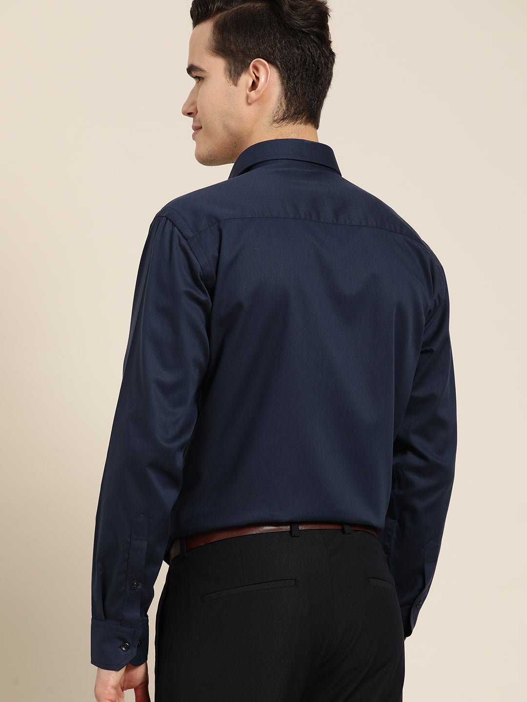 Men Navy Blue Pure Cotton Slim Fit Solid Formal Shirt - #folk republic#