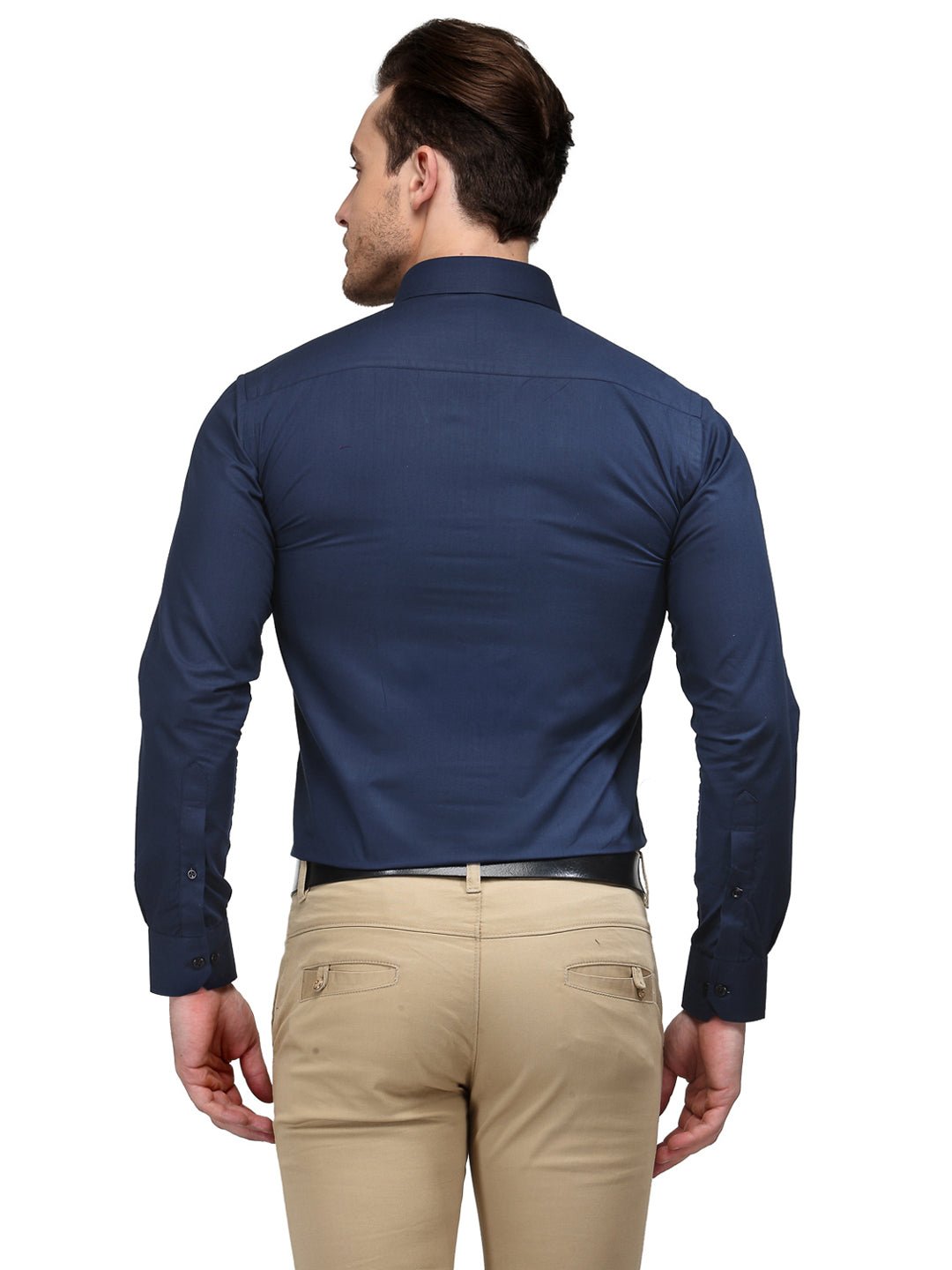 Men Navy Blue Solid Slim Fit Cotton Rich Formal Shirt - #folk republic#