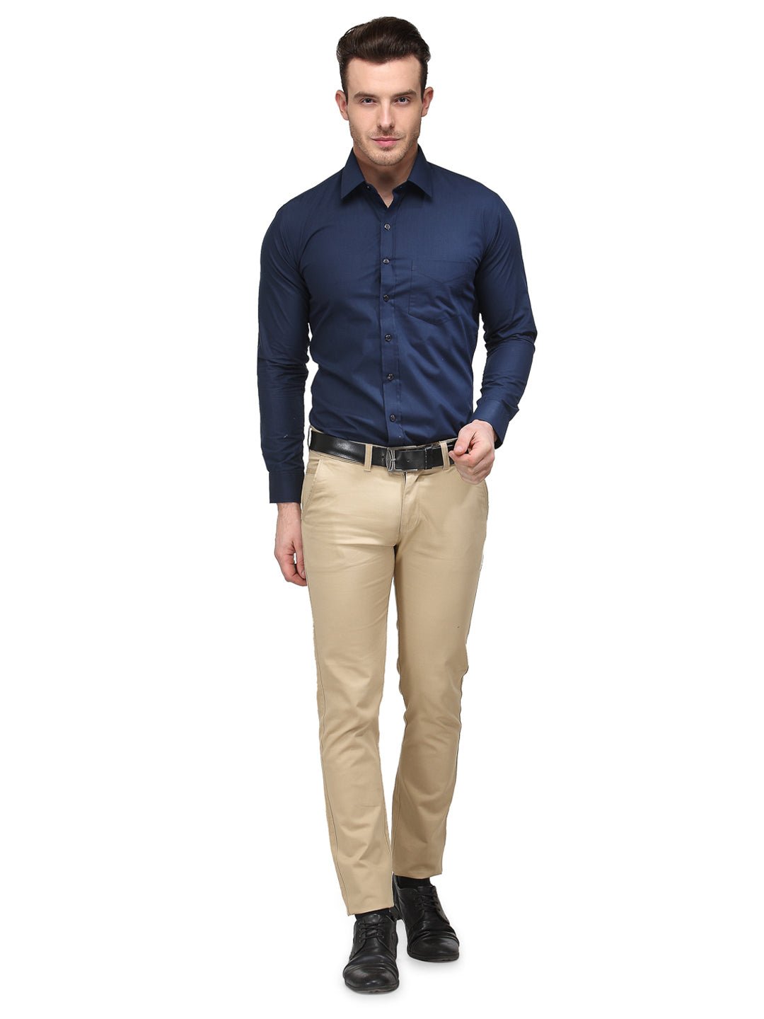 Men Navy Blue Solid Slim Fit Cotton Rich Formal Shirt - #folk republic#