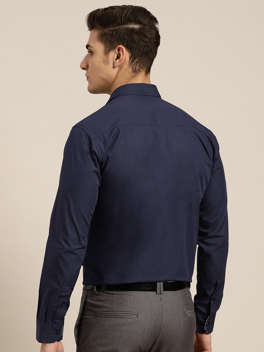 Men Navy Blue Solid Slim Fit Pure Cotton Formal Shirt - #folk republic#