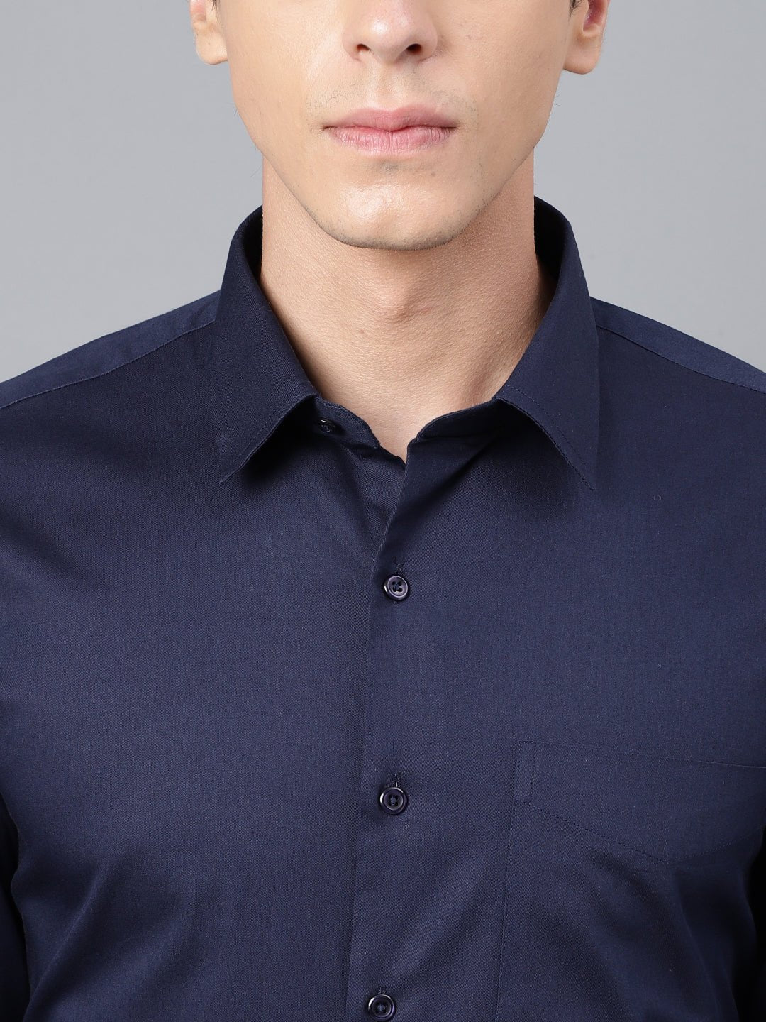 Men Navy Blue Solid Slim Fit Pure Cotton French Cuffs Formal Shirt - #folk republic#