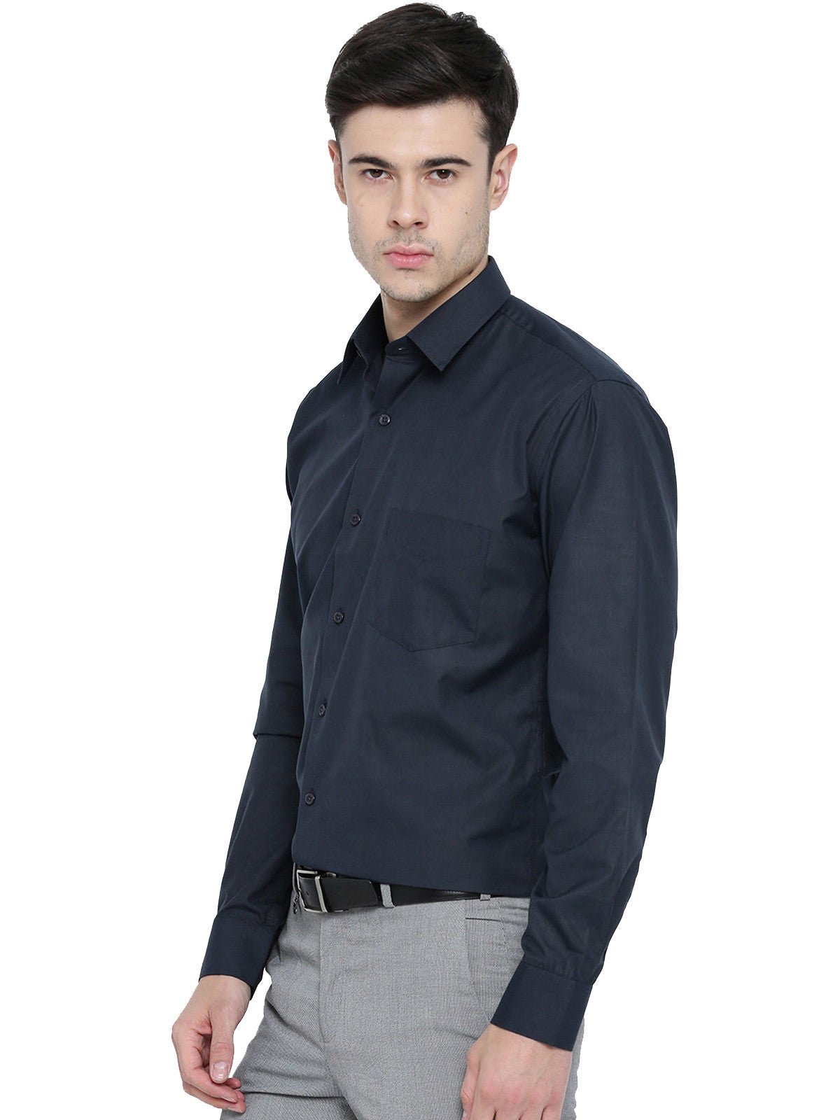Men Navy Chambray Slim Fit Formal Shirt - #folk republic#