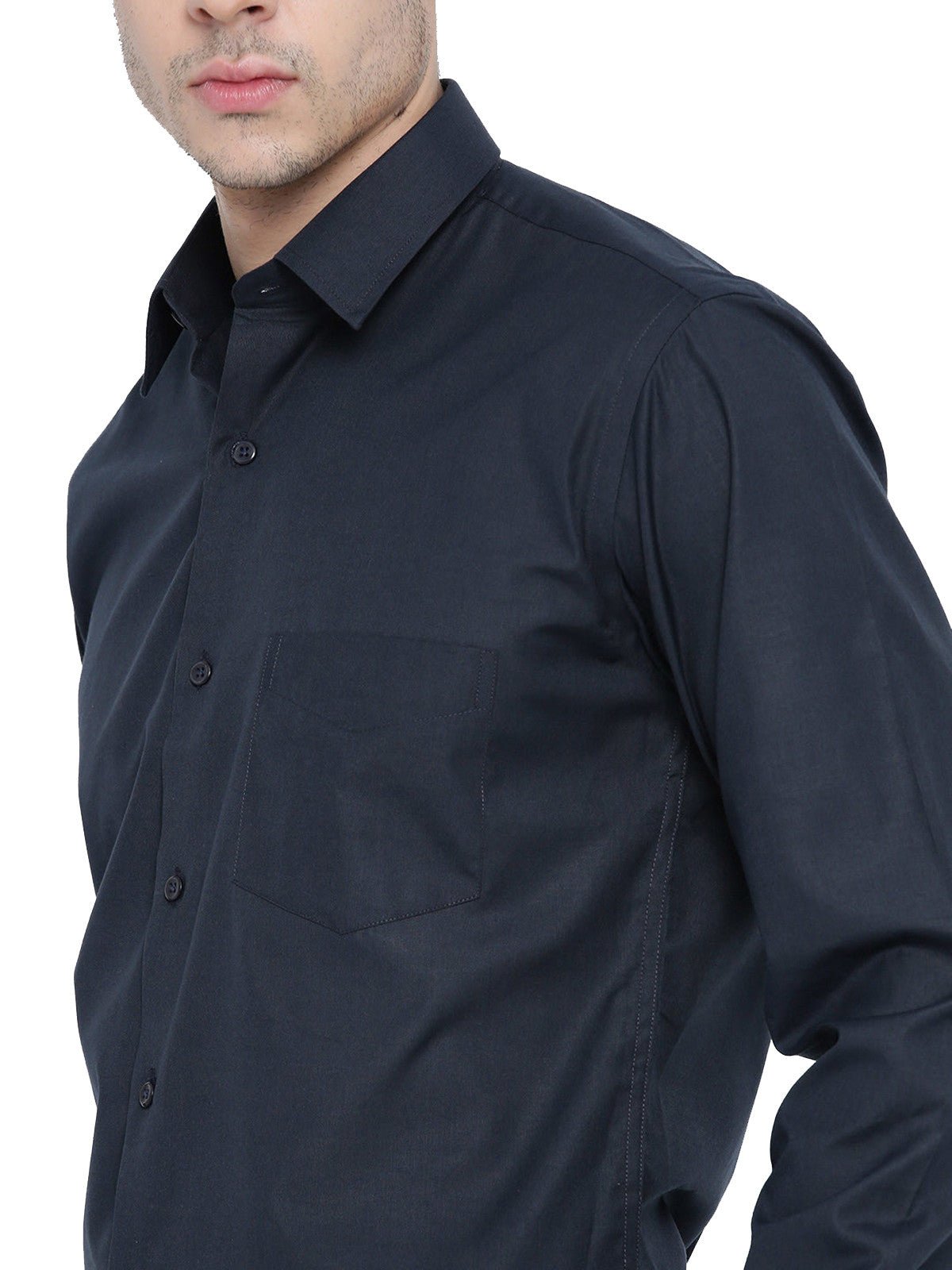 Men Navy Chambray Slim Fit Formal Shirt - #folk republic#