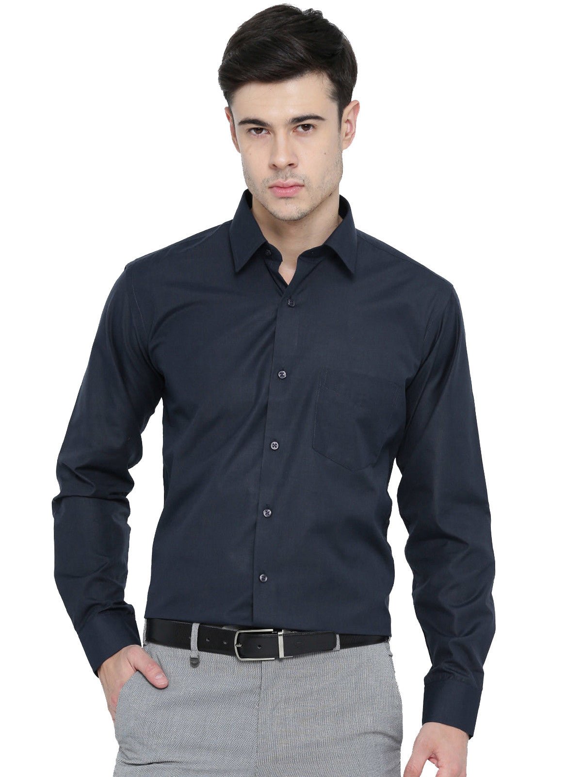 Men Navy Chambray Slim Fit Formal Shirt - #folk republic#