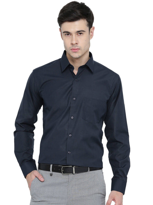Men Navy Chambray Slim Fit Formal Shirt - #folk republic#