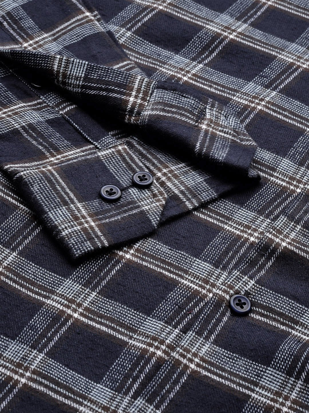 Men Navy Checked Pure Cotton Slim Fit Casual Shirt - #folk republic#