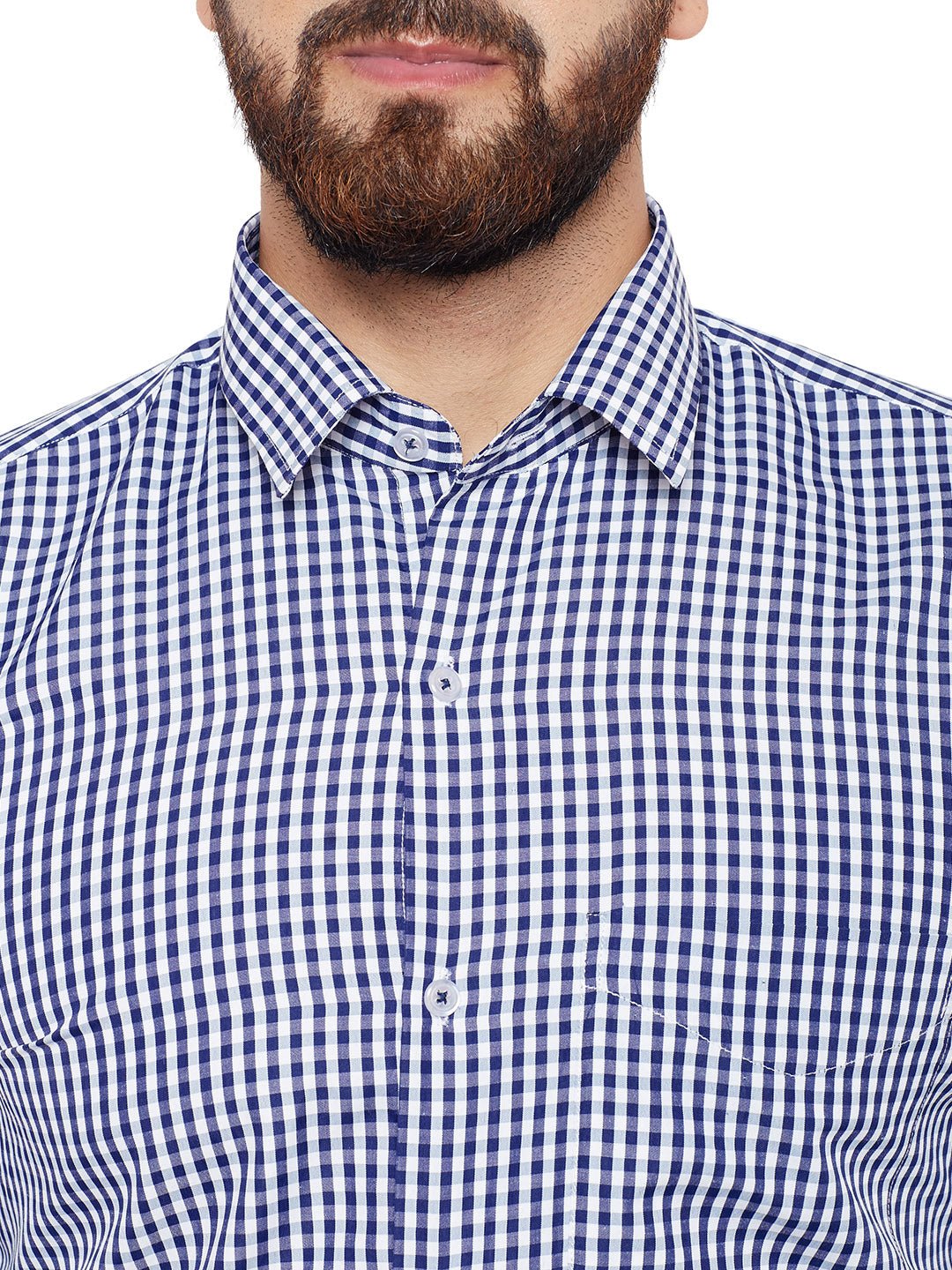 Men Navy Checked Slim Fit Formal Shirt - #folk republic#