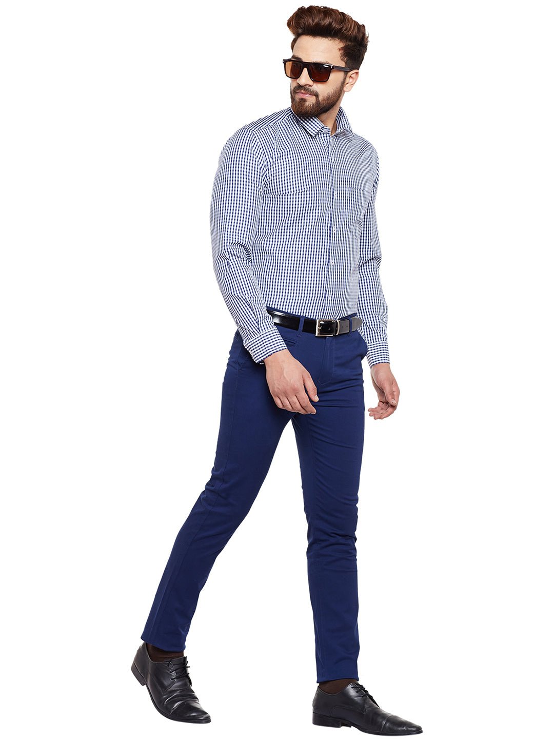Men Navy Checked Slim Fit Formal Shirt - #folk republic#