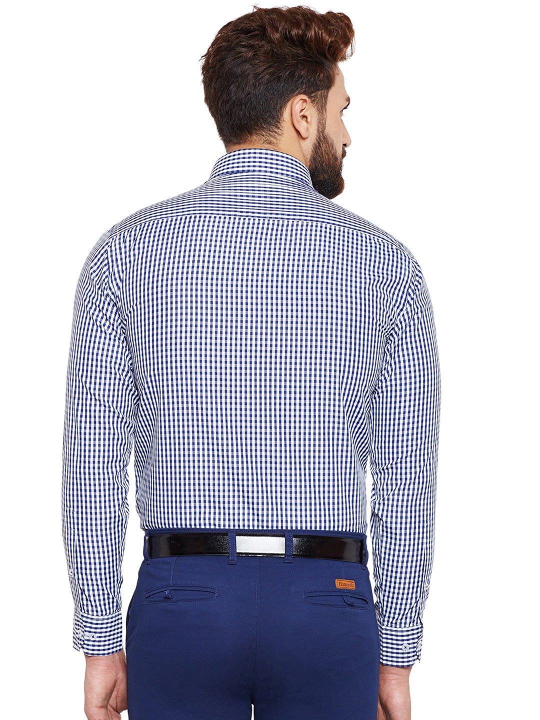 Men Navy Checked Slim Fit Formal Shirt - #folk republic#