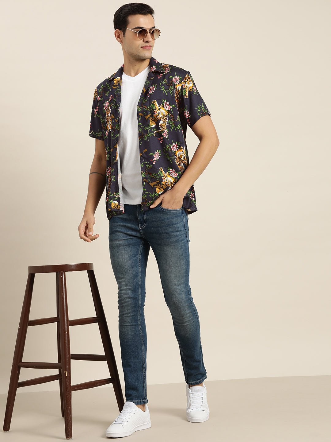 Men Navy & Multi Print Viscose Rayon Relaxed Fit Casual Resort Shirt - #folk republic#