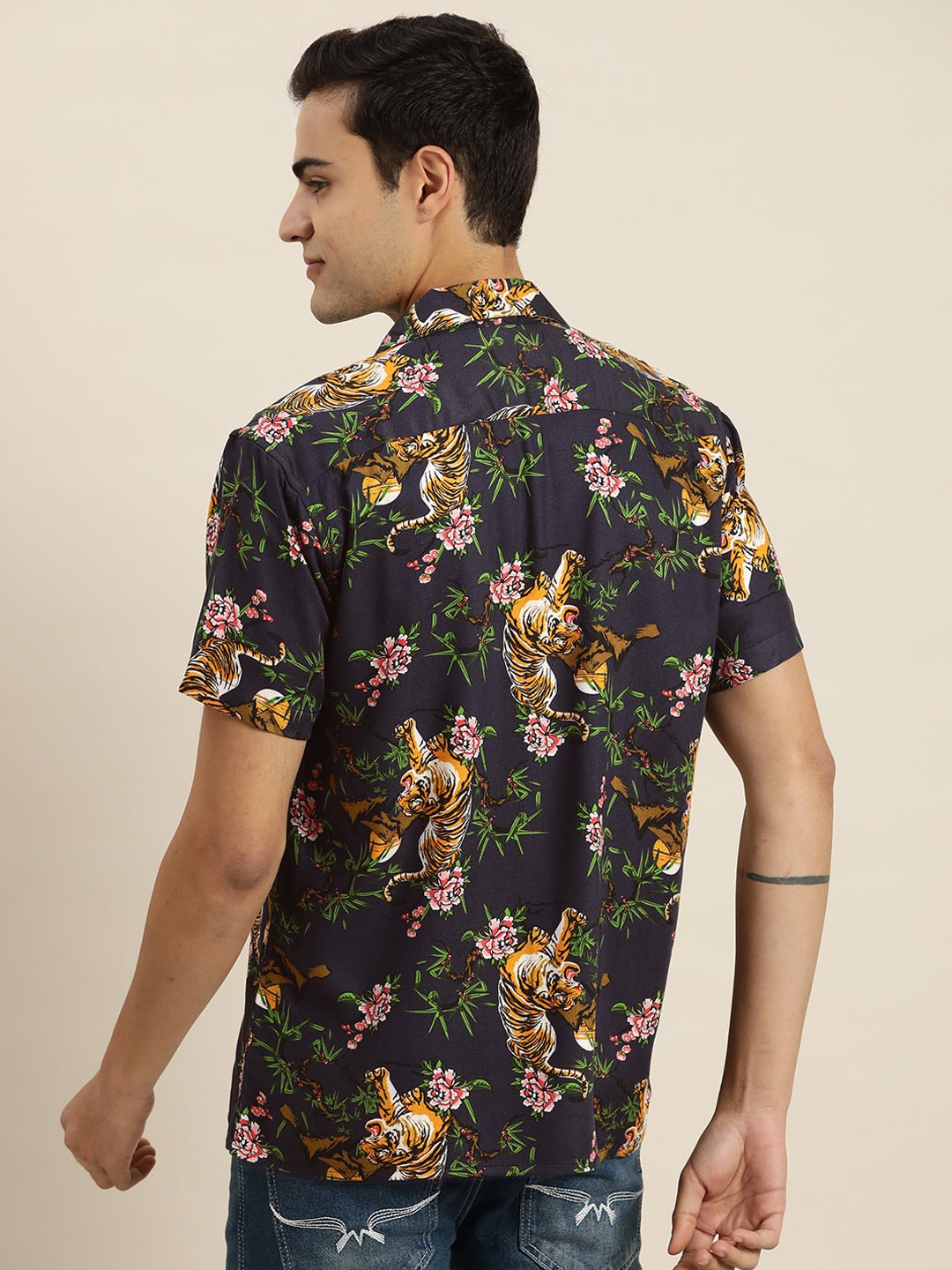 Men Navy & Multi Print Viscose Rayon Relaxed Fit Casual Resort Shirt - #folk republic#