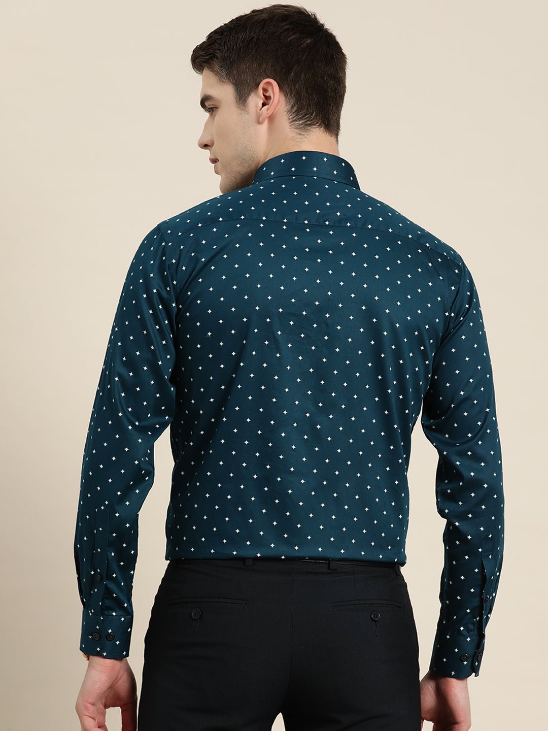 Men Navy Print Pure Cotton Slim fit Formal Shirt - #folk republic#