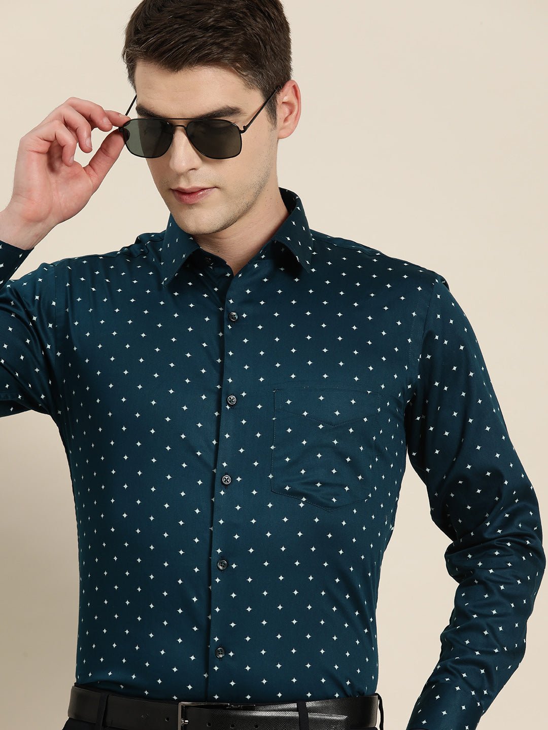 Men Navy Print Pure Cotton Slim fit Formal Shirt - #folk republic#