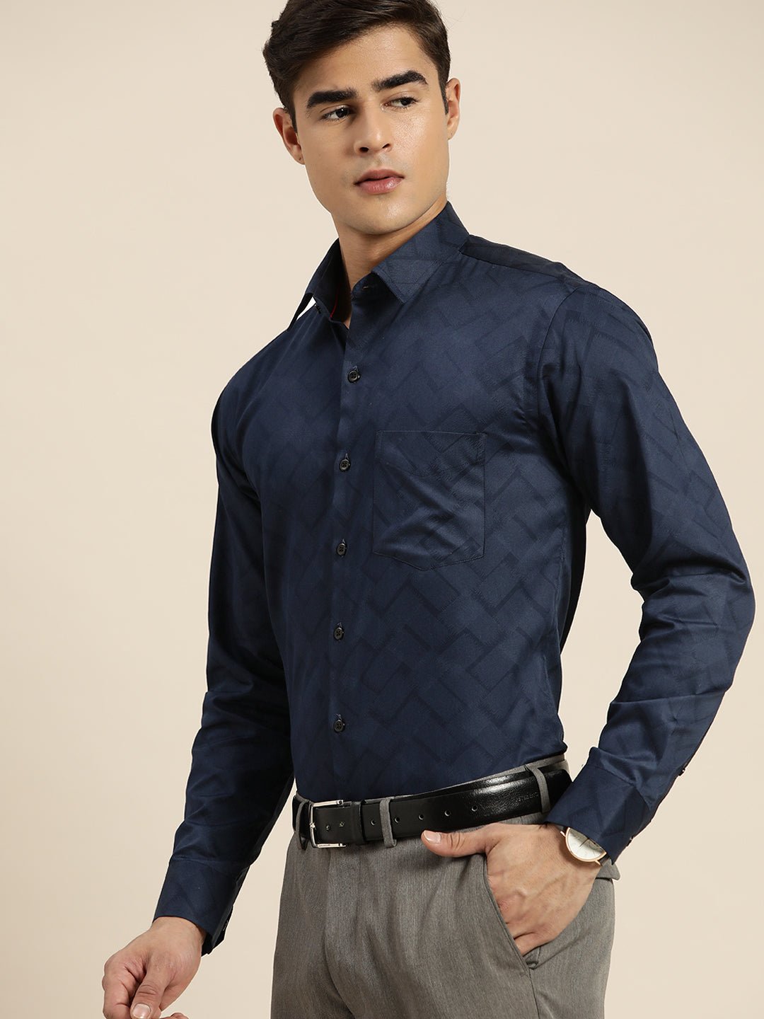 Men Navy Print Pure Cotton Slim fit Party Shirt - #folk republic#