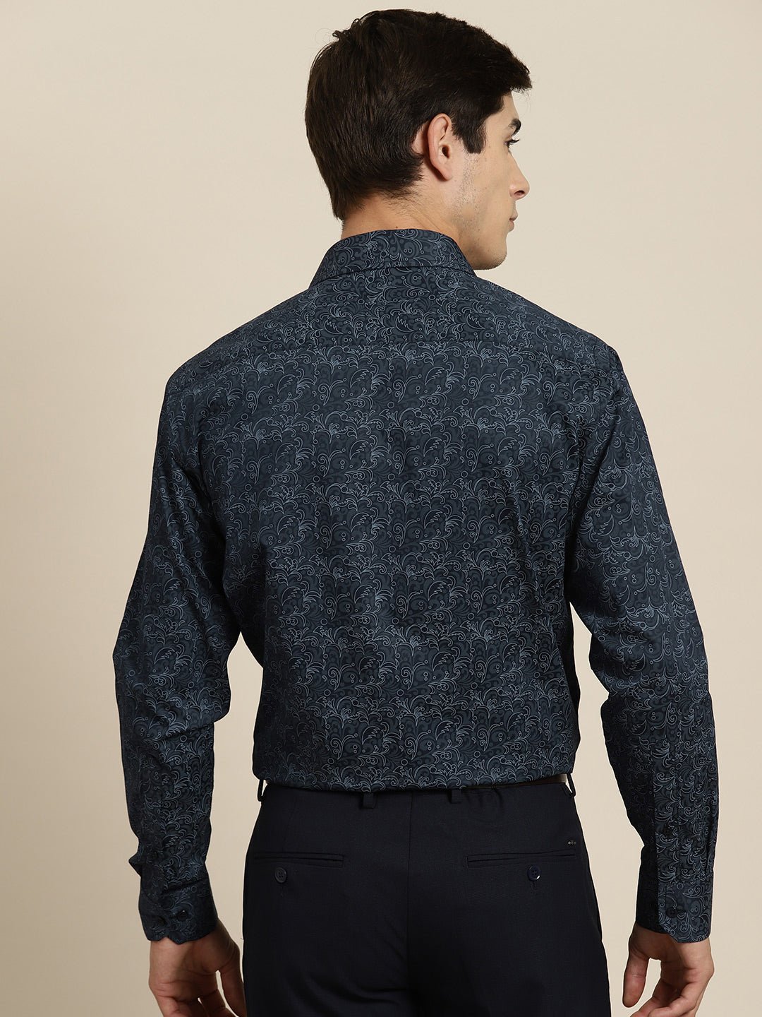 Men Navy Print Pure Cotton Slim fit Party Shirt - #folk republic#
