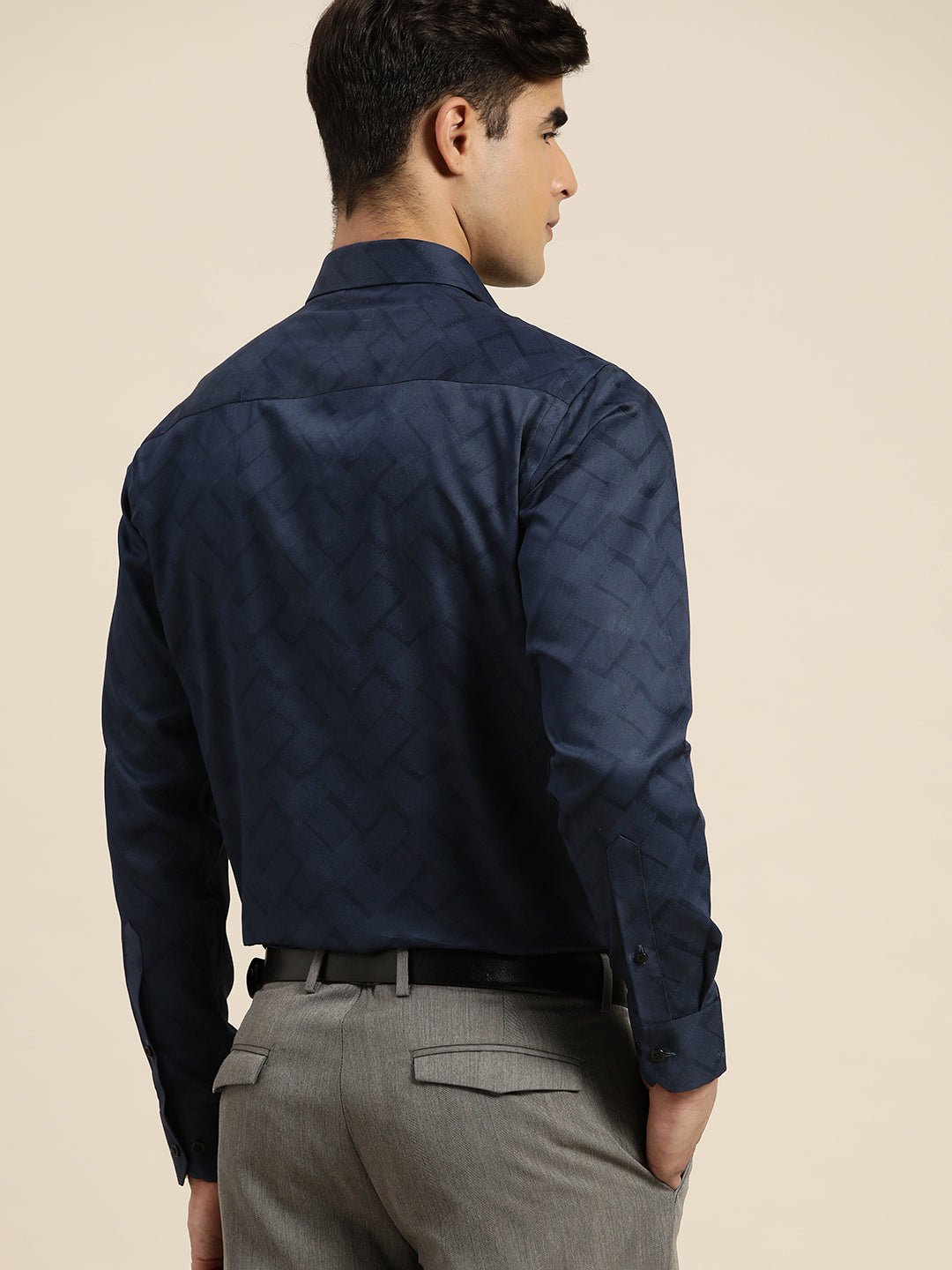Men Navy Print Pure Cotton Slim fit Party Shirt - #folk republic#