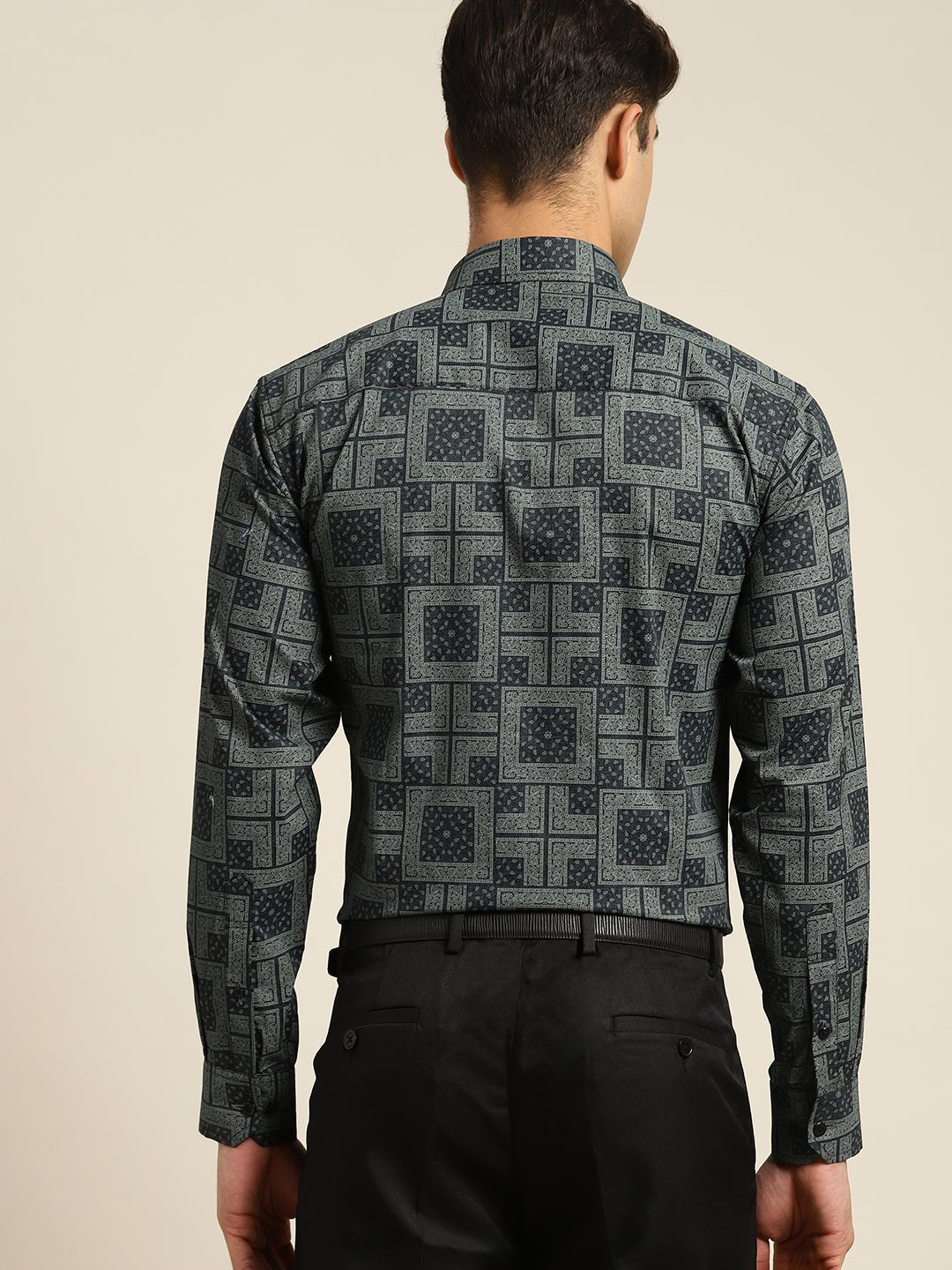 Men Navy Print Pure Cotton Slim fit Party Shirt - #folk republic#