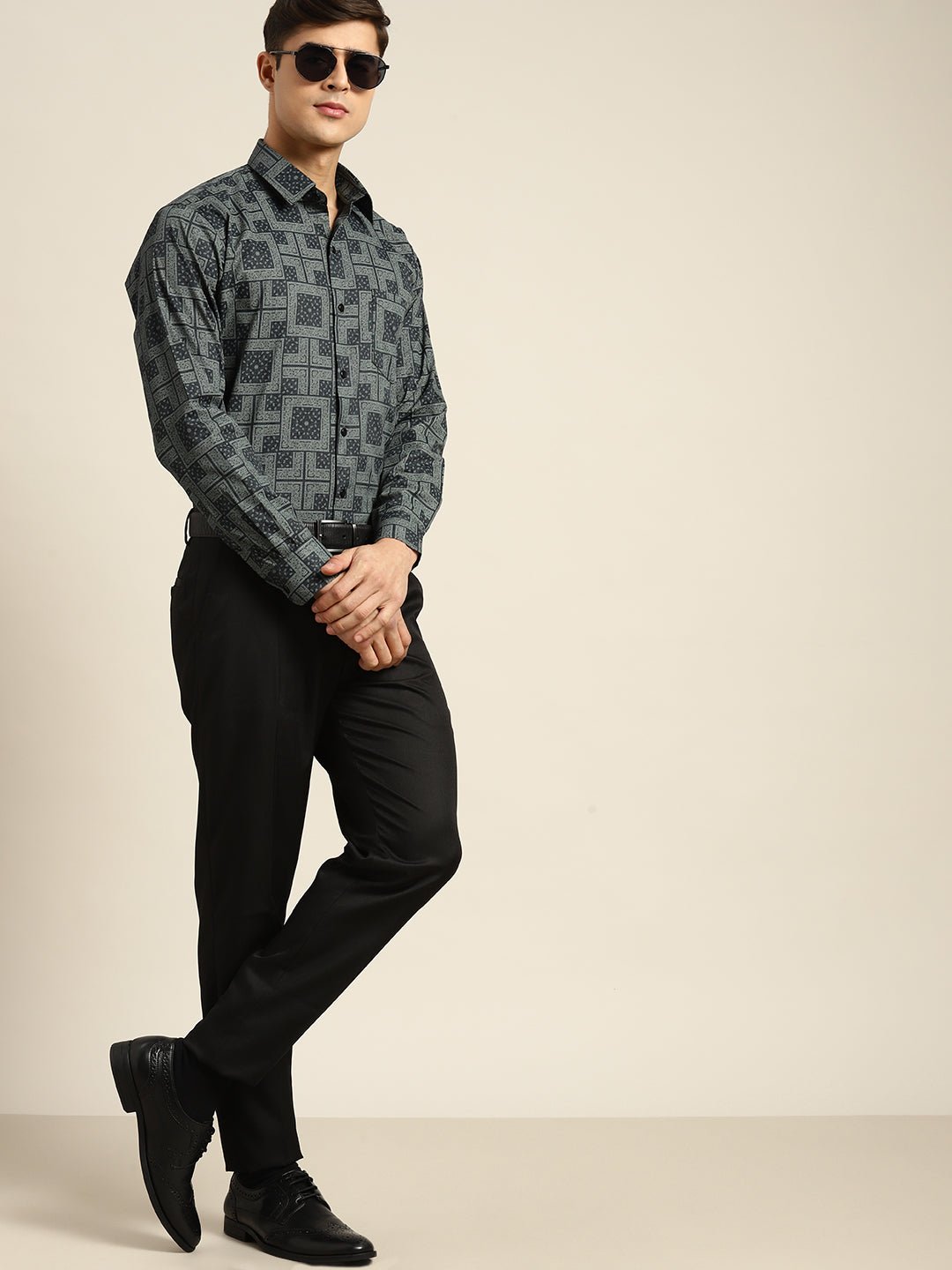 Men Navy Print Pure Cotton Slim fit Party Shirt - #folk republic#