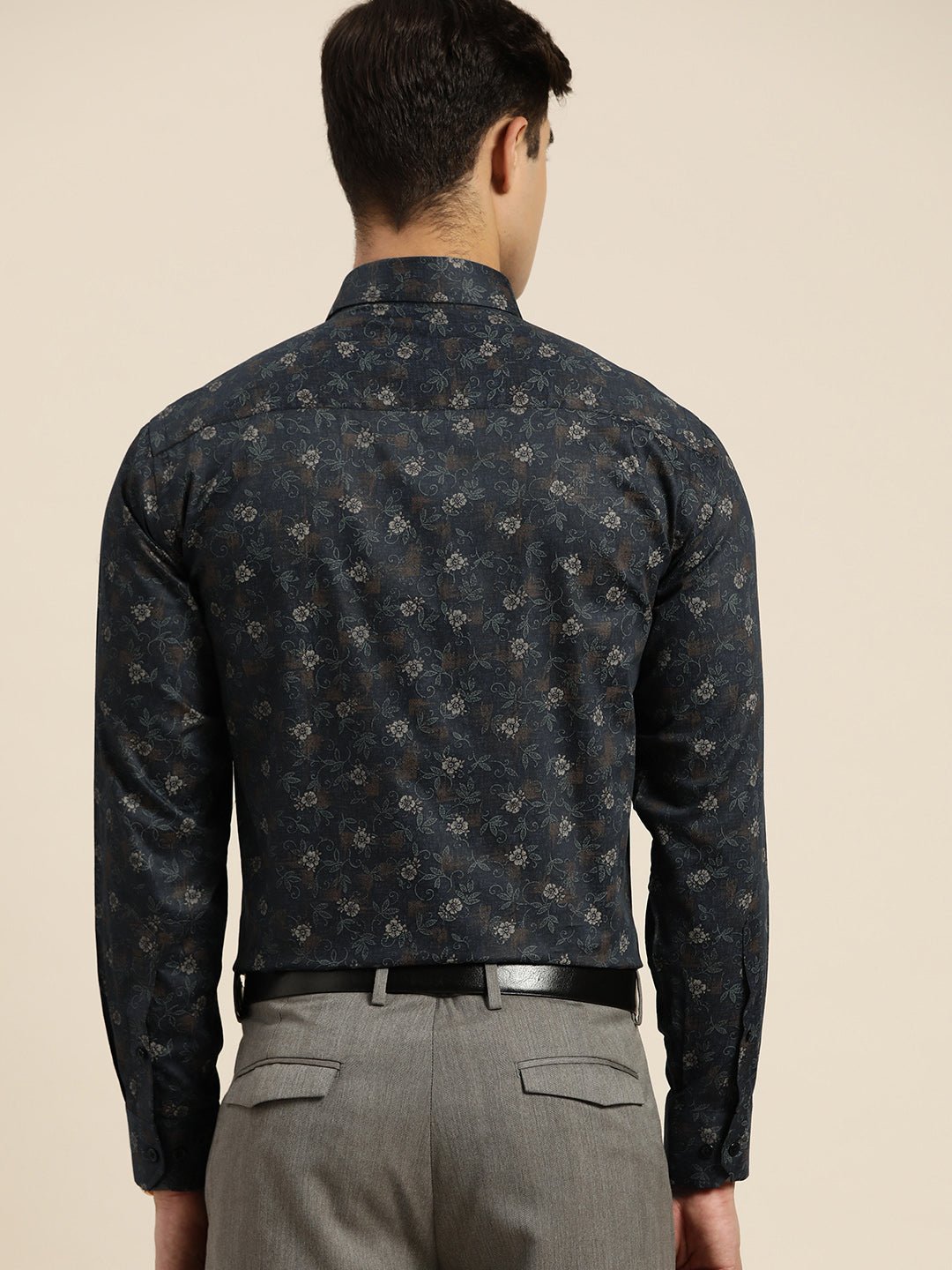 Men Navy Print Pure Cotton Slim fit Party Shirt - #folk republic#