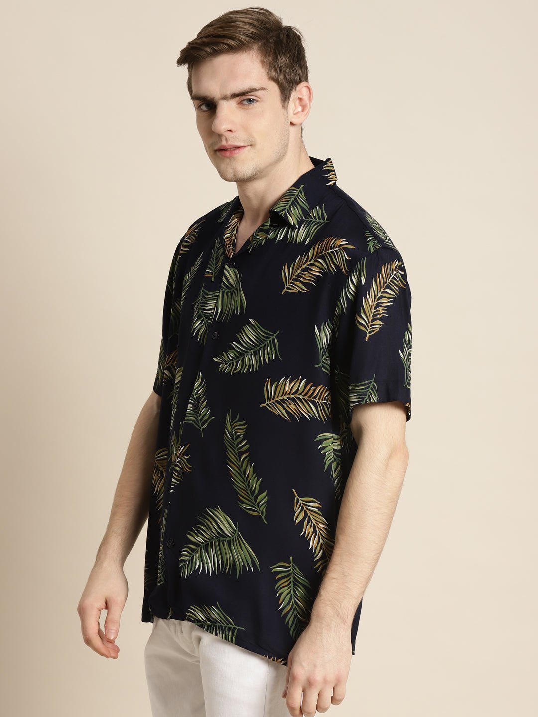 Men Navy Print Viscose Rayon Relaxed Fit Casual Resort Shirt - #folk republic#