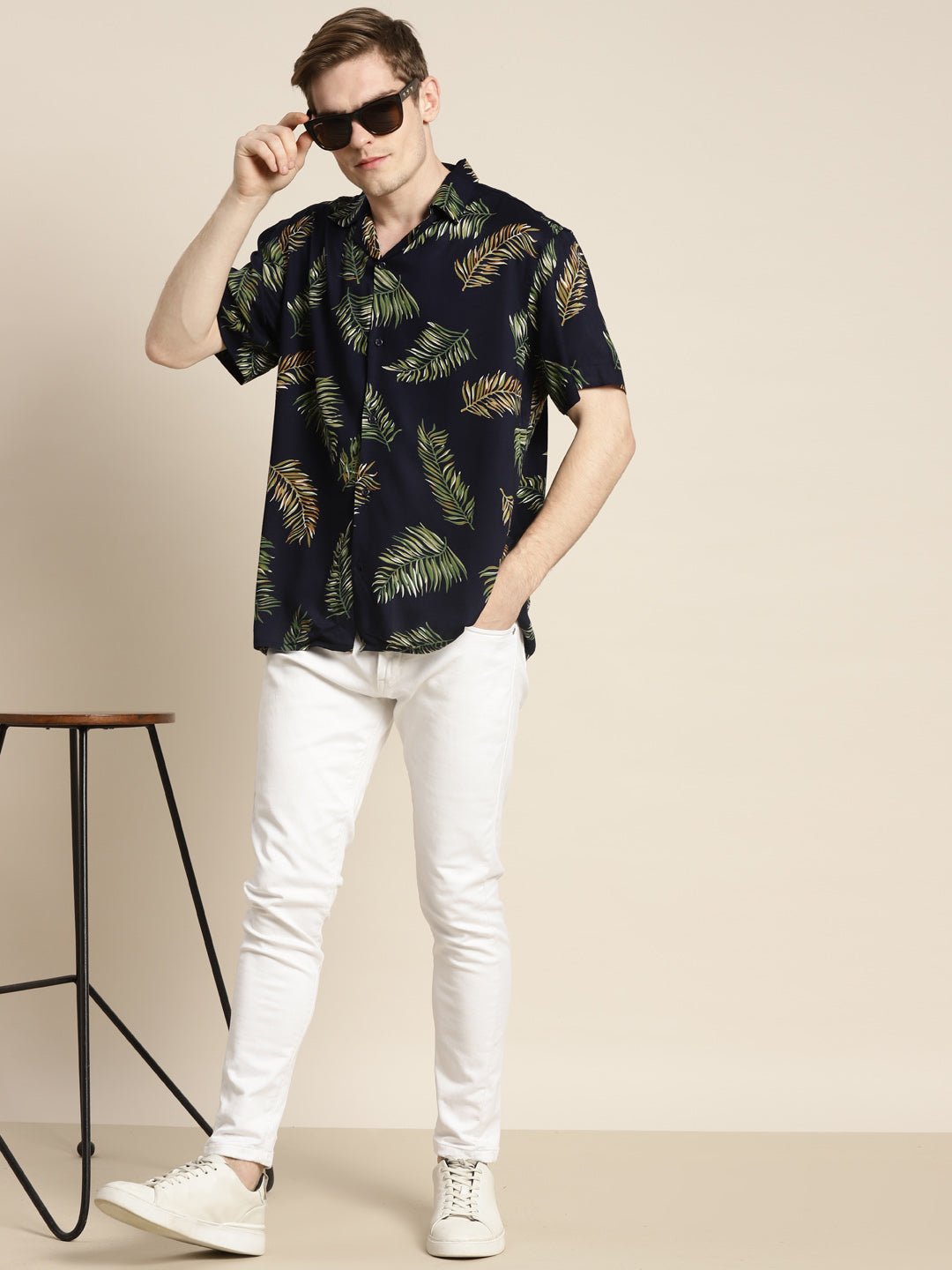 Men Navy Print Viscose Rayon Relaxed Fit Casual Resort Shirt - #folk republic#