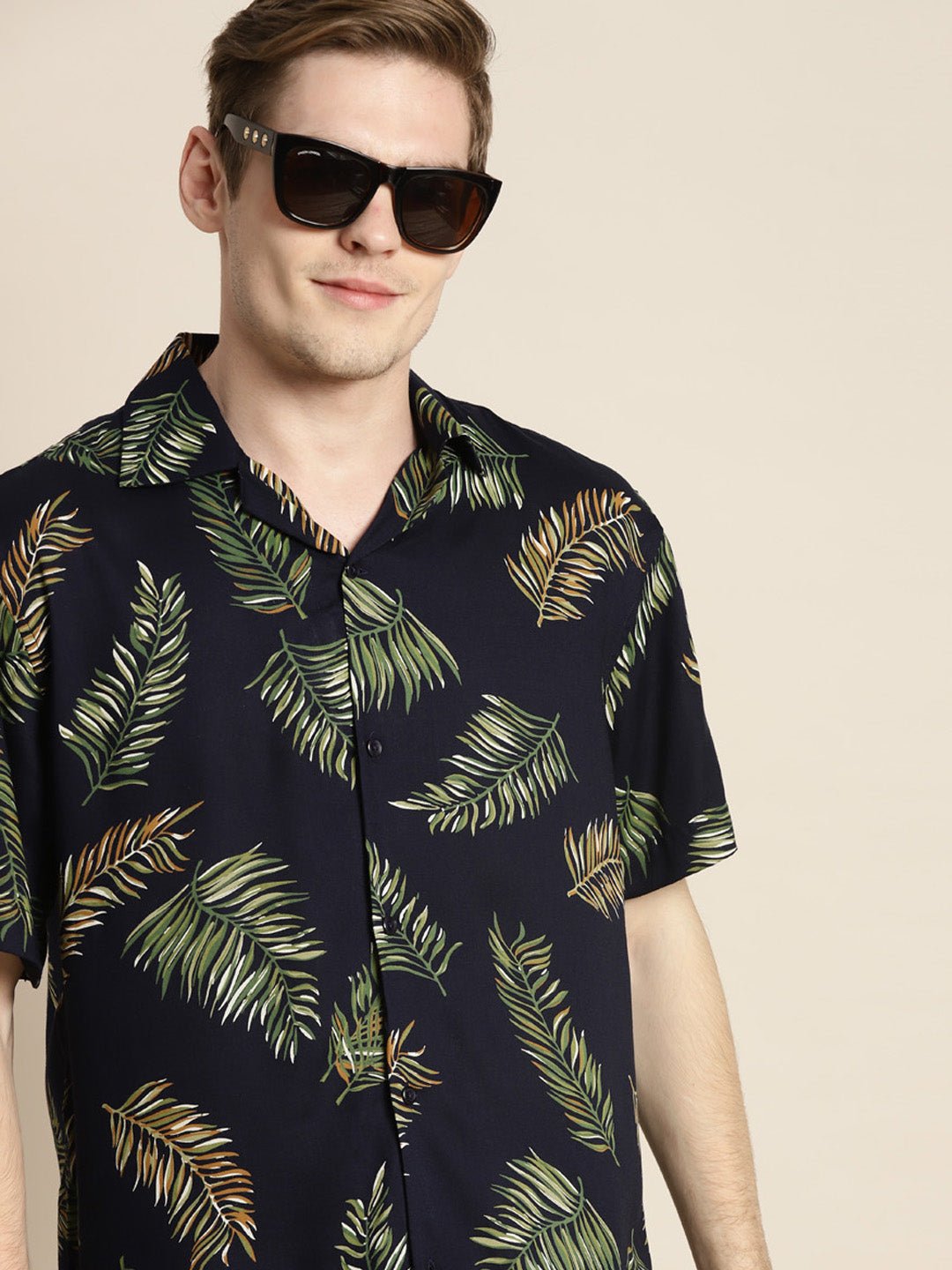 Men Navy Print Viscose Rayon Relaxed Fit Casual Resort Shirt - #folk republic#