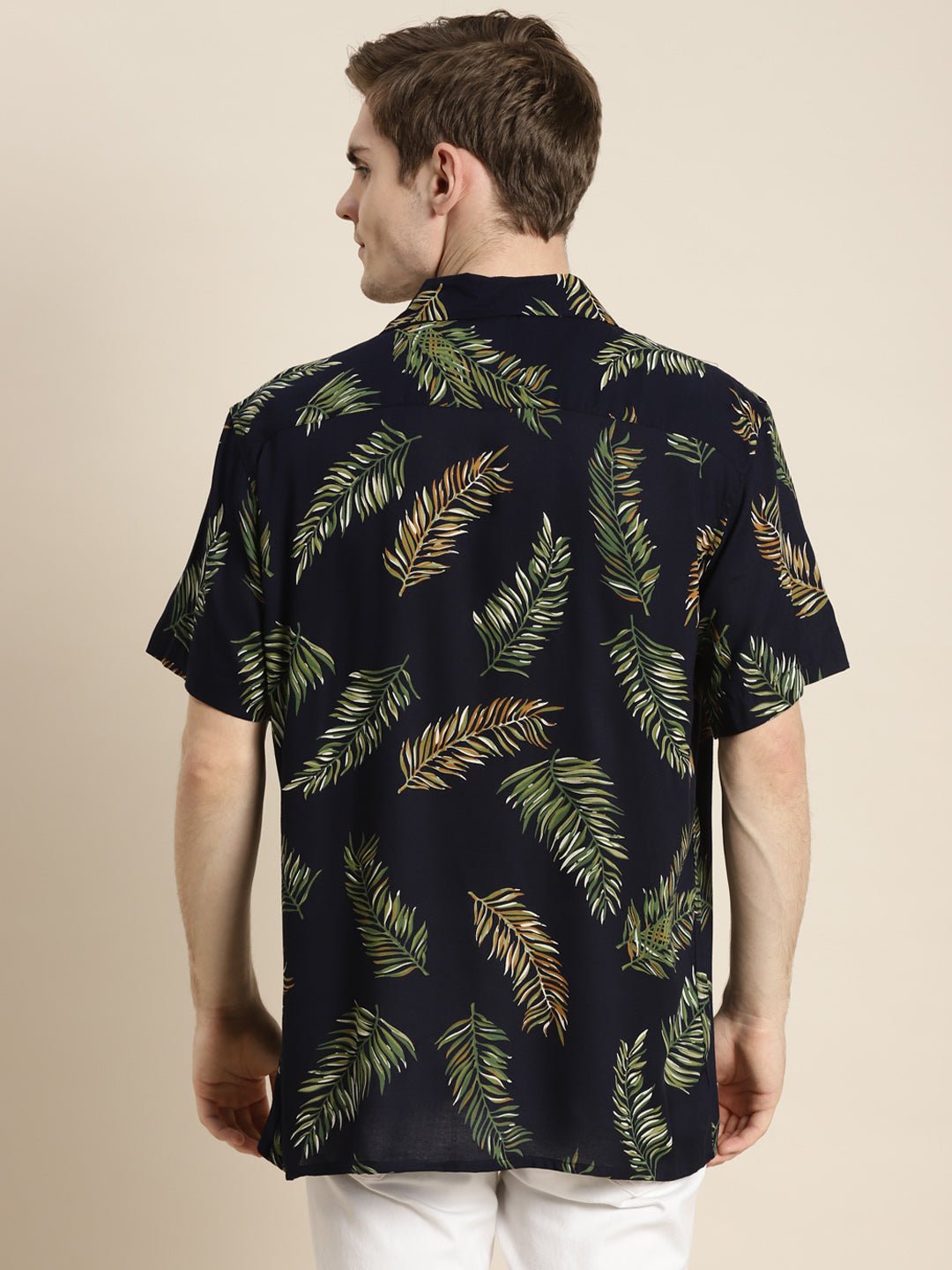 Men Navy Print Viscose Rayon Relaxed Fit Casual Resort Shirt - #folk republic#