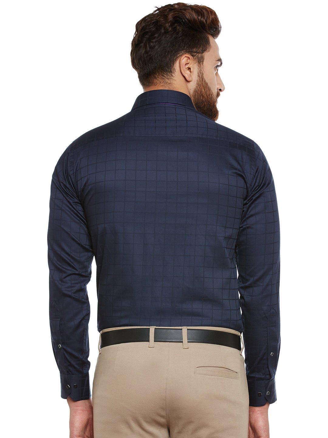 Men Navy Self Design Pure Cotton Slim Fit Formal Shirt - #folk republic#