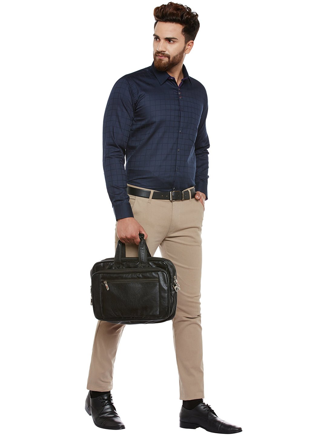 Men Navy Self Design Pure Cotton Slim Fit Formal Shirt - #folk republic#