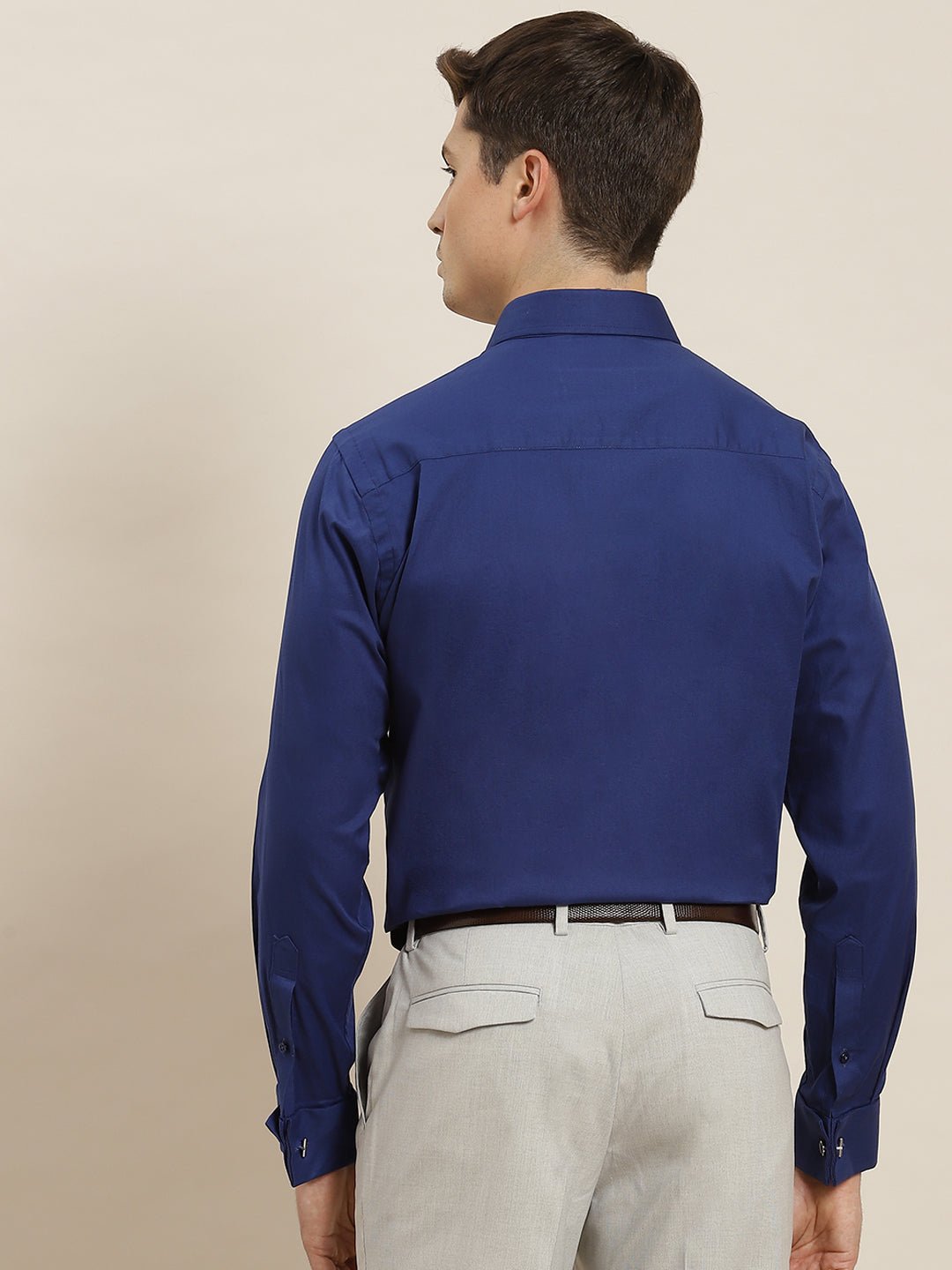 Men Navy Solid French Cuff Pure Cotton Slim Fit Formal Shirt - #folk republic#