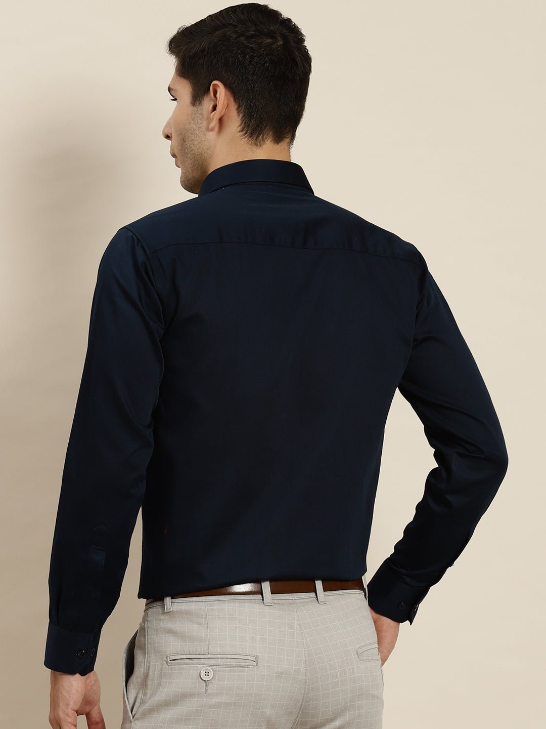 Men Navy Solid Pure Cotton Slim Fit Formal Shirt - #folk republic#