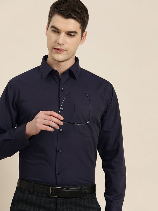 Men Navy Solid Pure Cotton Slim fit Formal Shirt - #folk republic#